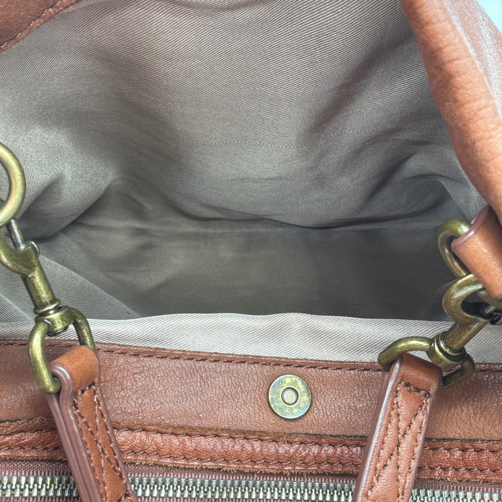 AMERICAN LEATHER CO Brown Genuine Leather Handbag Lenox Triple Entry Satchel - Picture 6 of 12